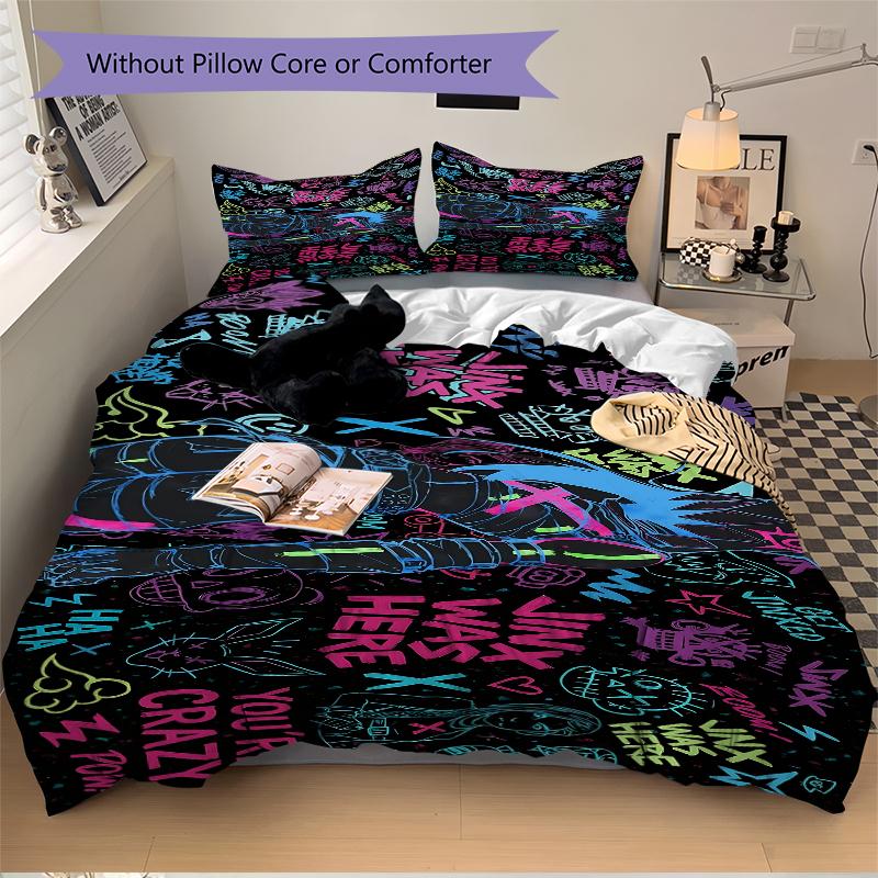 3Pcs Neon Graffiti Party Bedding Sets For All Sizes New 3D Printed Bed Cover Comforter Duvet Cover Pillowcase Bedroom Decoration