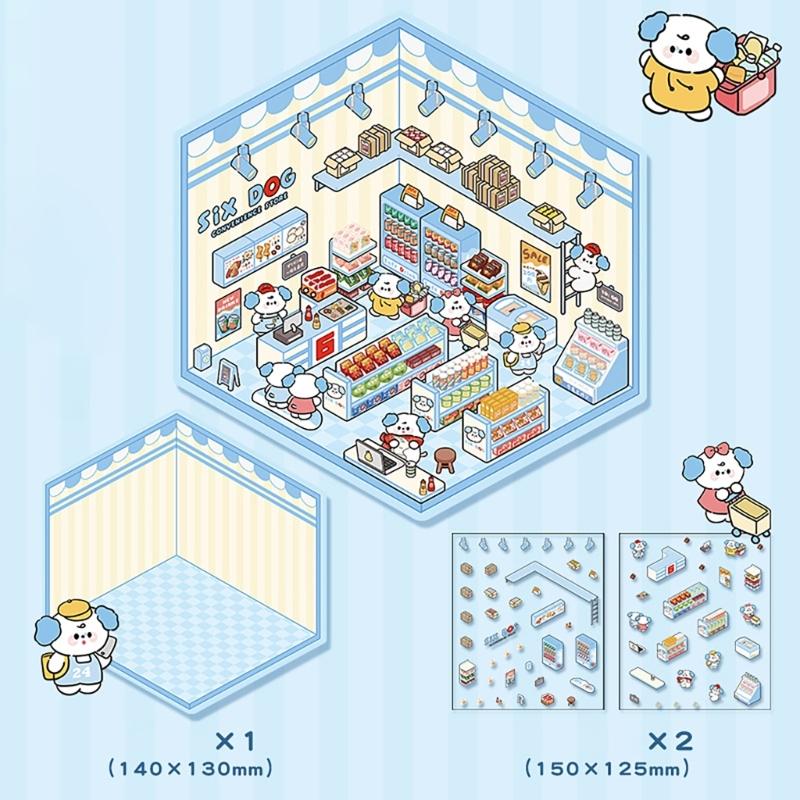 3D House Scene Sticker Miniature Simulated Cabin Scene Sticker for Scrapbooking Journal Notebook Photo Album Phone Case