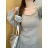 Half Perspective Large Neckline Low Neck Bottoming Shirt Women's Early Autumn Inner Sweater Slim Knitted Sweater Top