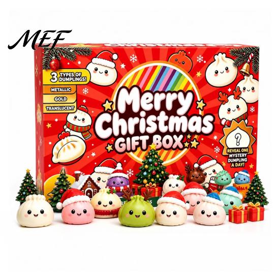 Christmas Surprise Gift Set Advent Calendar with Squeeze Toys, Cute Silicone Dumpling Figures, Countdown Stress Relief Sensory Fidget Toys for
