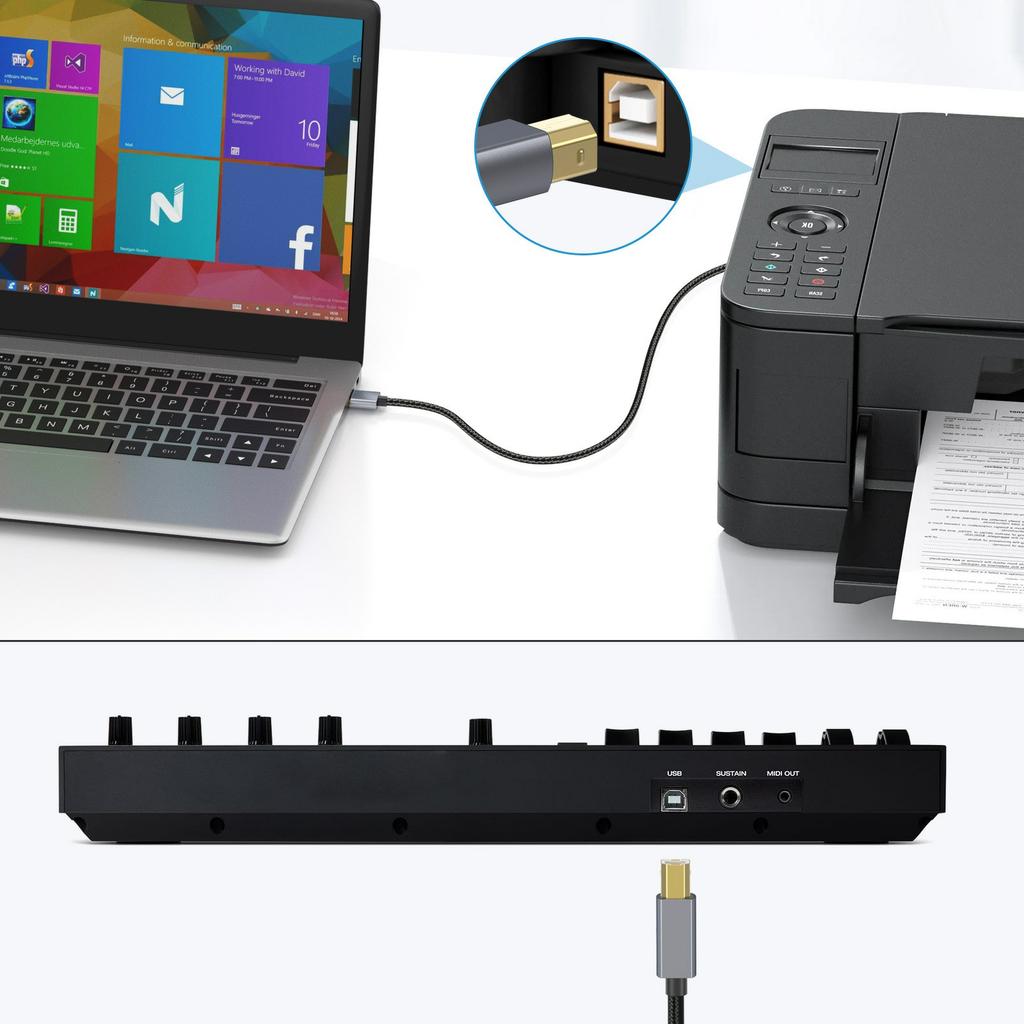 USB-кабель для принтера, длина 1,8 м, USB 2.0 тип A (папа) - тип B (папа), шнур для сканера для MIDI-контроллера
