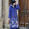 Printed Retro Elegant Long Over-knee Hooded Winter Trendy Down Cotton