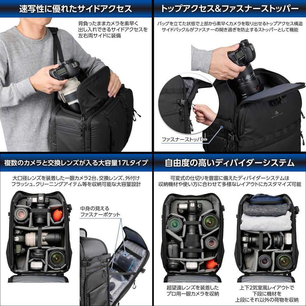 Рюкзак Hakuba Camera Bag Tank Face Gate 17 AZ, черный AMZSGWATKFGBP17 Доступ с 4 сторон Полностью открытое переднее отверстие для обзора 4977187005172