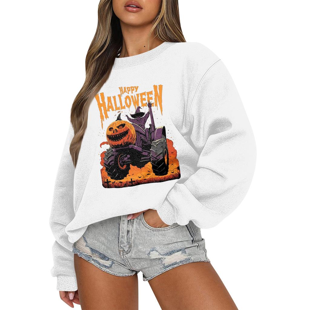 Женский повседневный модный трикотажный спортивный топ с длинными рукавами, свободный крой, Хэллоуин