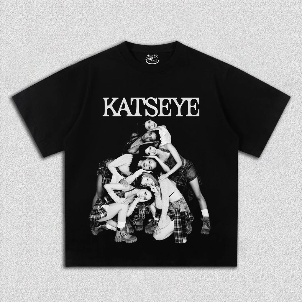 Корейская K-pop группа Девичья группа KATSEYE Футболка с принтом Женская Оверсайз Y2k Короткий рукав Высокое качество Харадзюку Свободная Женская одежда