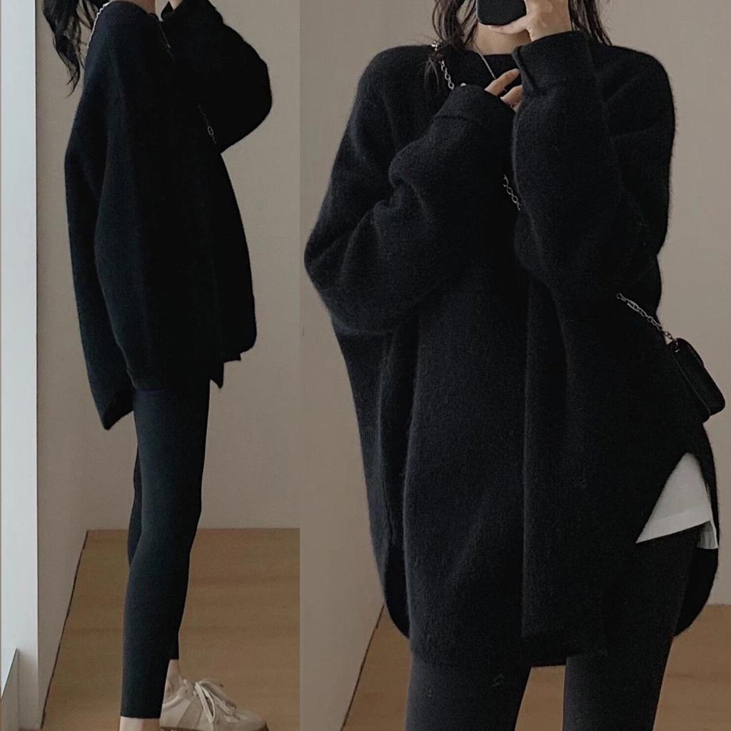 2025 Women's Loose Mid-Length Knit Sweater - Autumn/Winter Korean Style