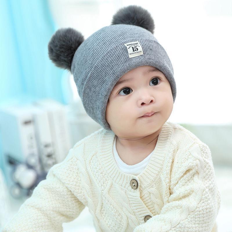 Winter Children Warm Baby Knitted Hats With Pom Pom Kids Knit Beanie Hats Solid Color Infant Hat For Boys Girls