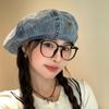 Джинсовый берет с бантом, женская ретро-шляпа художника-облачника с большой окружностью головы, показывающая лицо, маленькая шляпа с бутоном и звездчатым анисом