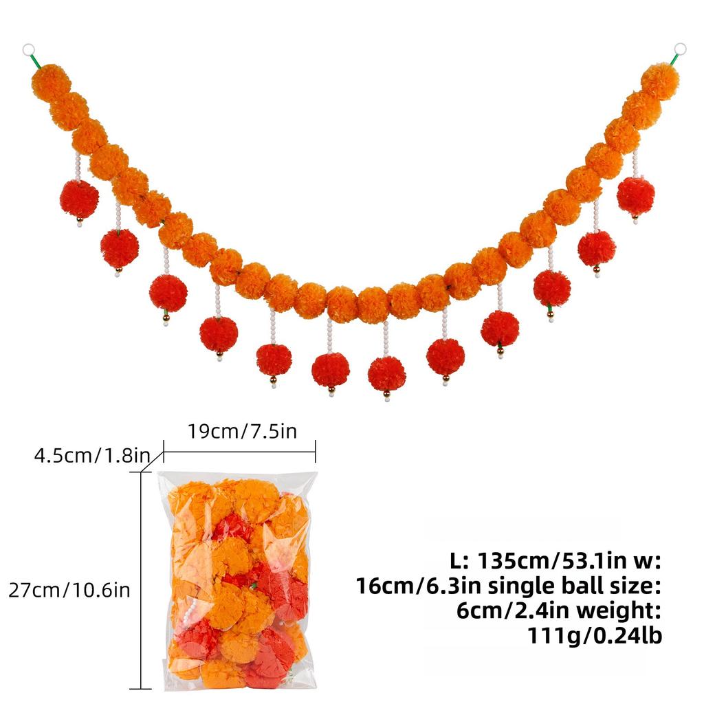 Artificial Marigold Flower Garland Plastic Wreath for Diwali Festival Mexican Day of The Dead Christmas Party Home Decoration