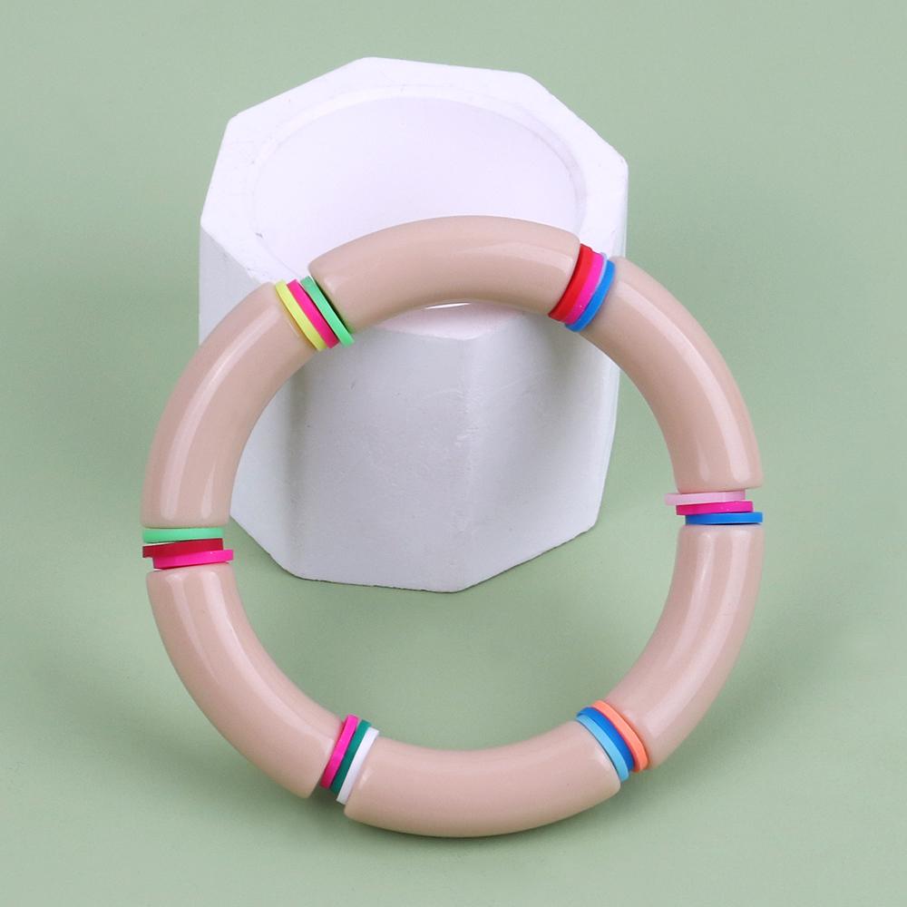 New Resin Bamboo Elbow Beaded Bracelet for Women Vintage Acrylic Curved Tube large Elastic Bangles Bracelets Summer Jewelry Gift