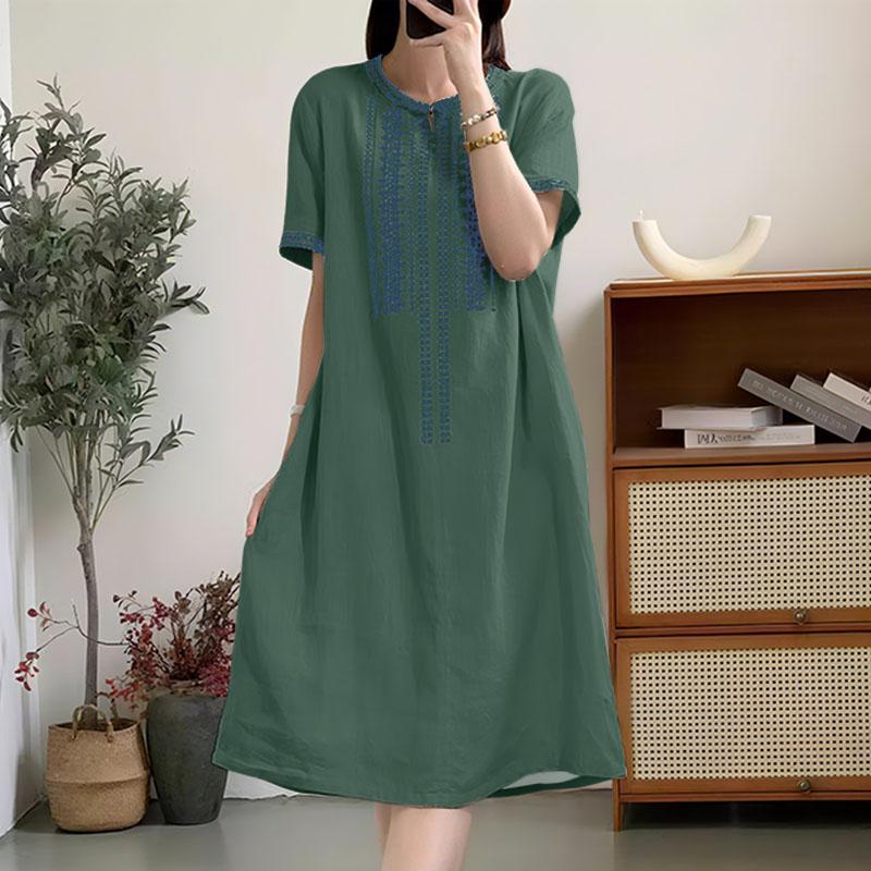 ZANZEA Women Casual Round Neck Summer Short Sleeve Print Dress