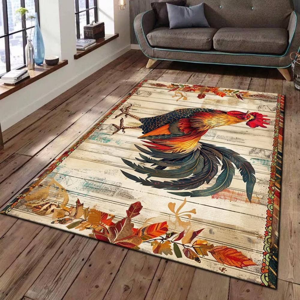 Retro American Large Rooster Carpet Living Room Sofa Decor Rug Kitchen Dining Table Floor Mat Farmhouse Rug Hallway Nonslip Rug