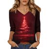 Women's Tops Three-quarter Sleeve Shirt V-neck Loose Casual Shirt Print T-shirt