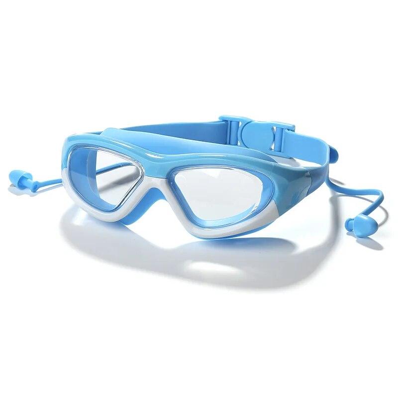 Children's Fashion Swimming Glasses Earplugs Waterproof Anti-fog Big Frame Diving Silicone HD Swimming Glasses