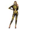 Halloween New Golden Rose Skeleton Print Stage Performance Suit Tight Elastic Men's and Women's One-piece Costume