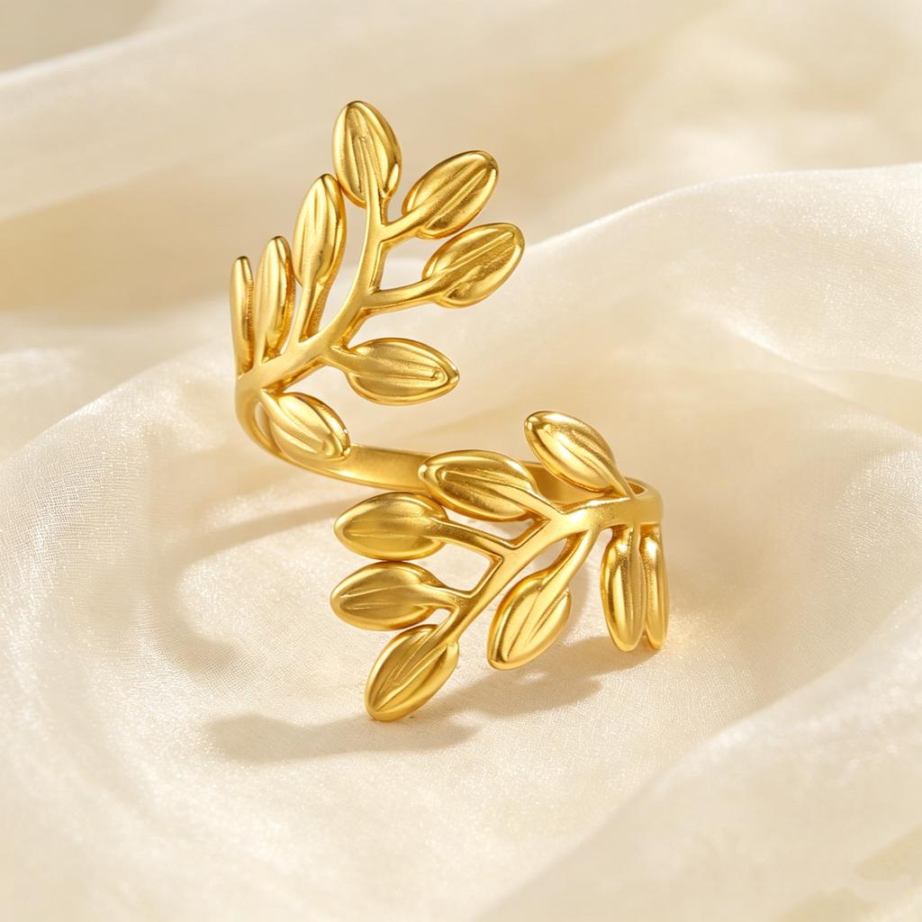 Fashion Tree Leaf Rings for Women Gold Color Stainless Steel Irregular Open Rings Elegant Waterproof Jewelry Gifts