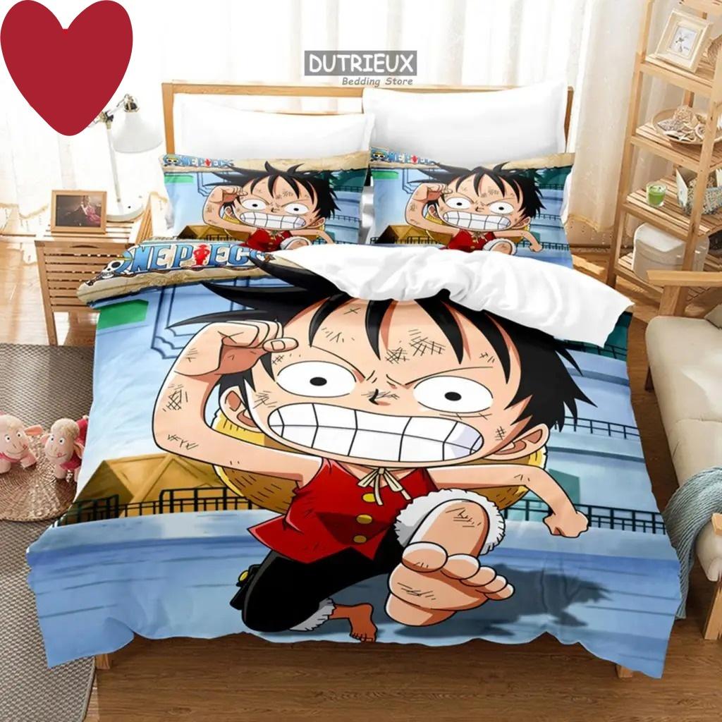 3D Kids Boys Anime One Pieces Duvet Cover Merry Christmas Bedding Set Queen King Full Size for Holiday Bedroom Teens Women Gift