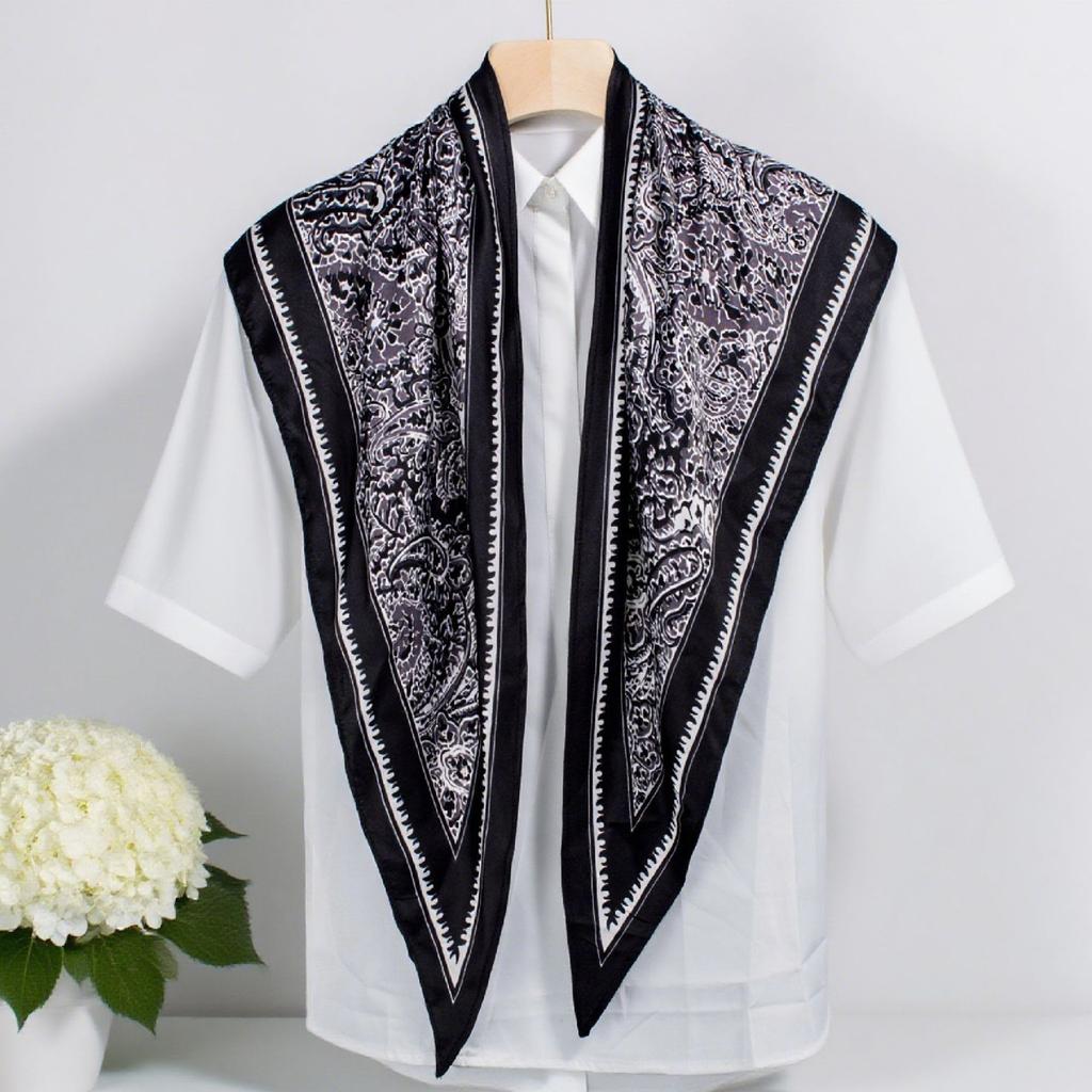 French retro floral silk scarf women's triangle scarf headscarf foreign accessories small scarf atmosphere belt fart curtain