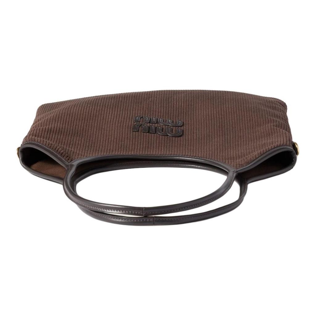 Miu Miu Ivy Brand Logo Design Fabric Tote Shoulder Bag Women bags Ebony 5BG231_AF81_F0192_V_MLN