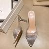 New Fashion Women'S Rhinester High Heels Slippers Transparent Pointed Thin Heels High Heels Sandals To Wear Outside
