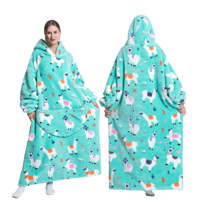 Зимний теплый флисовый халат с капюшоном для женщин, большое одеяло 140 см с рукавами, флисовые теплые толстовки, толстовки, гигантское ТВ-одеяло, женский халат с капюшоном