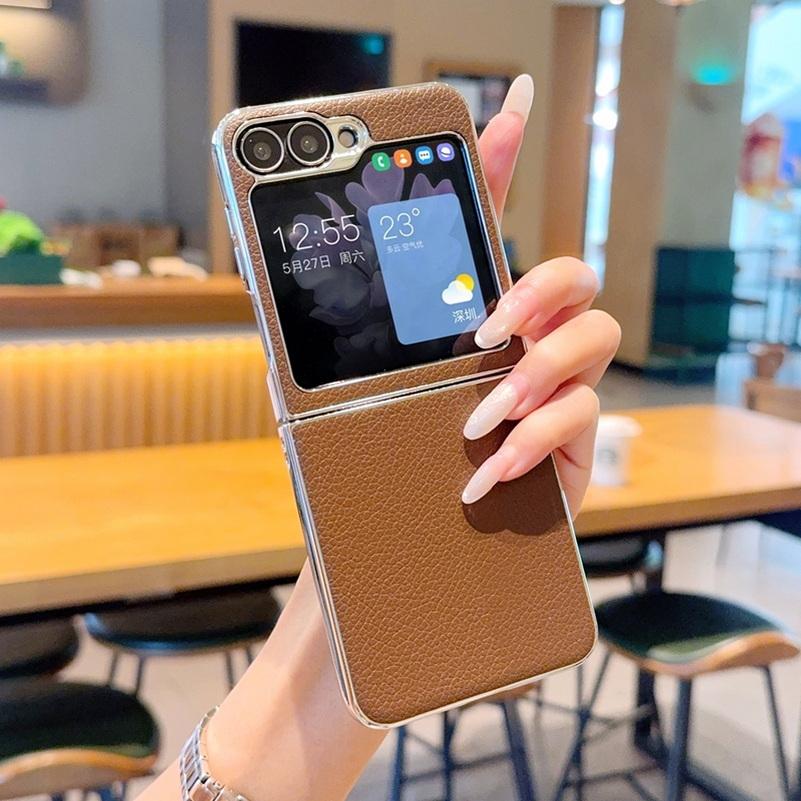 Чехол с покрытием под личи и гальванизированной рамкой для Samsung Z Flip 7 flip7 fe Galaxy Z Flip 6 5 4 Тонкая защитная крышка