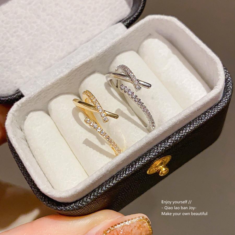 Copper Zircon Geometric Open Ring For Female Dressy Hand Jewelry