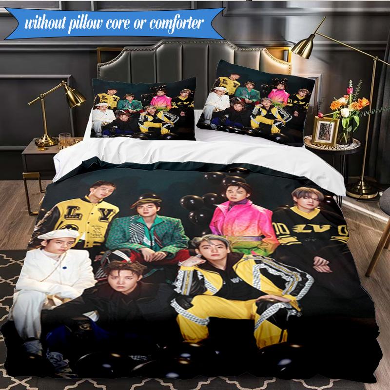 Colorful kpop Gathering 3pcs K-pop music group Bedding set,Ideal for Bedroom, Dormitory,Including Duvet Cover And 2pcs Pillowcases,Fan gifts