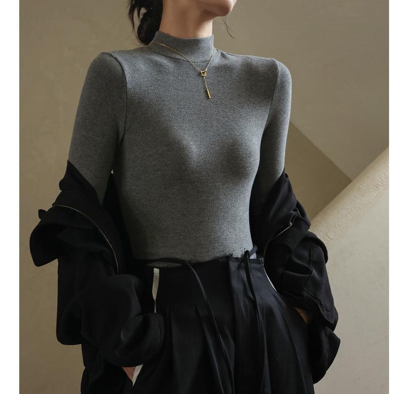 Women's Fall and Winter Half-high Neck Bottoming Inside Plus Thin Velvet Slim Long-sleeved Tops