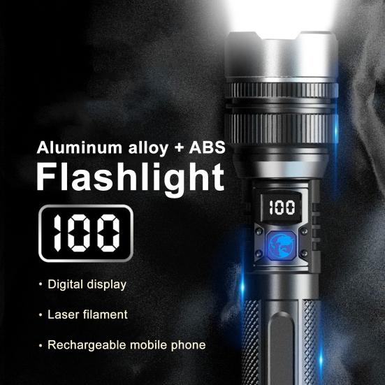 LED Flashlight Digital Display Ultra-Wide Beam Super Bright IPX7 Waterproof Rechargeable Tactical Flashlight LED Torch