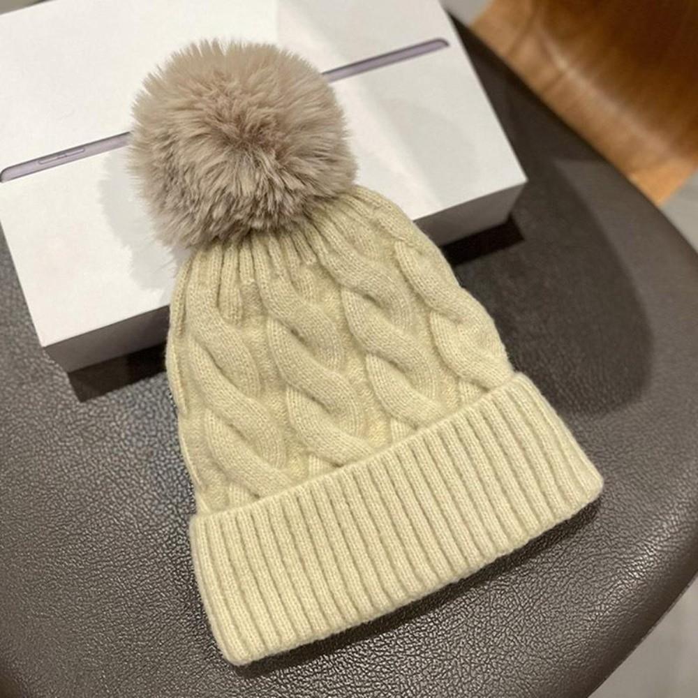 Fashion Keep Warm Pompom Hat Thickened Solid Color Ear Protection Cap Windproof Cold Proof Knitted Hat Autumn Winter