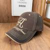 Trend contrasting color embroidery baseball cap three-dimensional letter cap washed fabric men's and women's commuter travel sunscreen cap