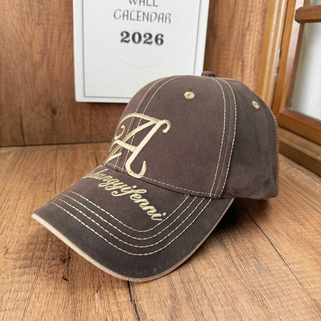 Trend contrasting color embroidery baseball cap three-dimensional letter cap washed fabric men's and women's commuter travel sunscreen cap