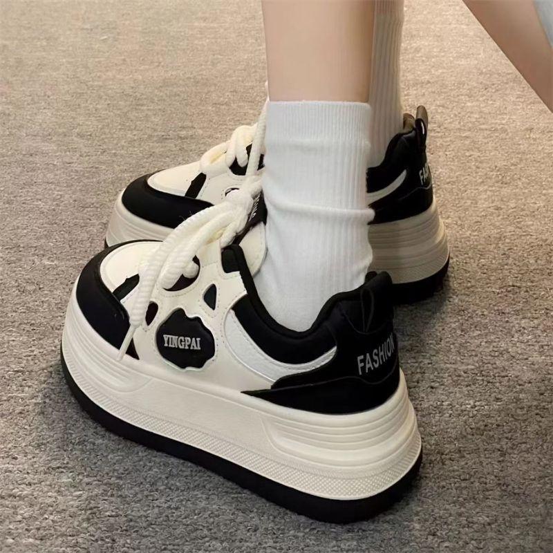 High value niche heightened thick-soled panda little white shoes women's spring and autumn new casual versatile round head board shoes