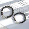 Natural Crystal Obsidian Couple Bracelets: Black Rutilated Quartz & Moonstone Handcrafted Pair