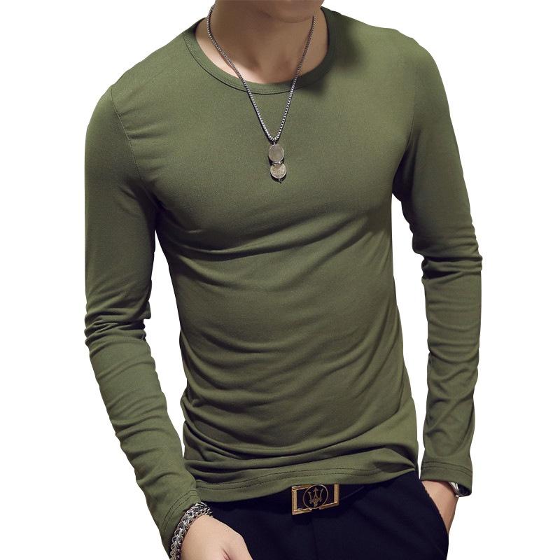 Elegant Solid Color Slim Fit Long-sleeved T-shirt For Men Fashionable And Comfortable