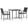 VidaXL 3-piece Garden Dining Set Cushions Wicker Steel, Dining Set, Outdoor Dining Set, 3187001