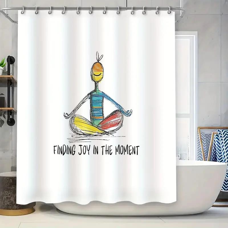 Zen Yoga Meditation Shower Curtain Lotus Flower Spiritual Teal Chakra Mindful Bathroom Decor Peaceful Serenity