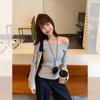 Spice Girl Temperament Unique Diagonal Neck Off-the-shoulder Split Long-sleeved Knitted Sweater Women's Autumn Atmosphere Sweater Base