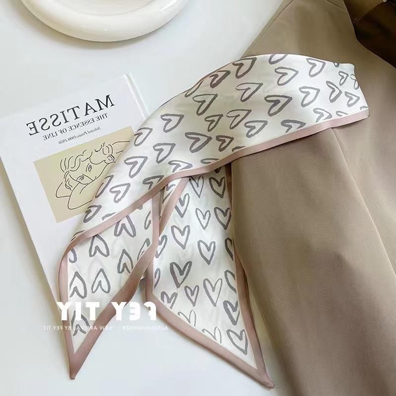 Маленький белый и нежно-зеленый шелковый шарф для женщин, тонкая лента, повязка на голову, резинка для волос, украшение для сумки, длинный