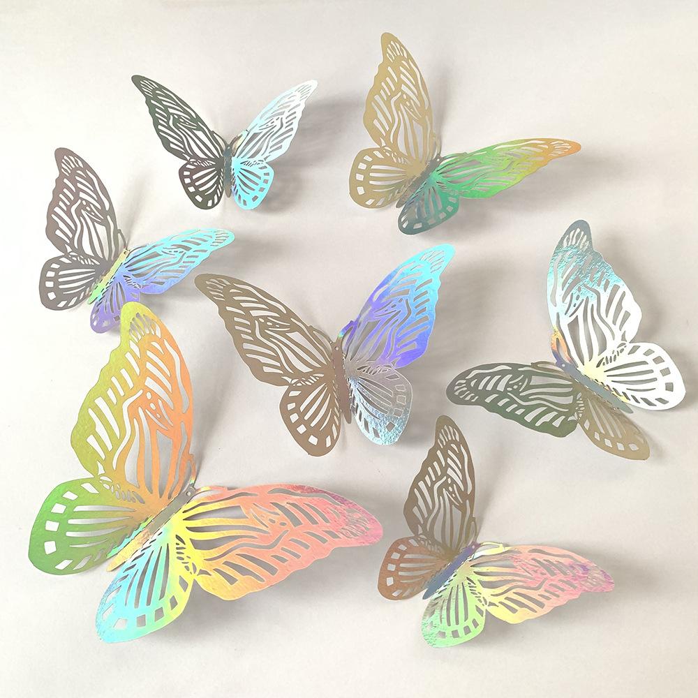 12Pcs Fashion 3D Dazzling Color Hollow Wall Stickers Butterflies Party Wedding Decoration DIY Home Decor Stickers Fridge Decal