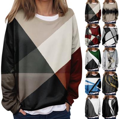 Женская повседневная модная винтажная печатная толстовка с длинным рукавом и круглым вырезом, многослойный пуловер