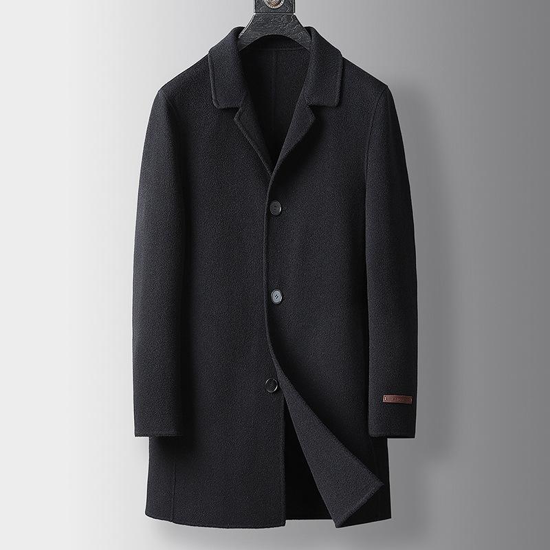 Осенне-зимнее двухстороннее шерстяное пальто ручной работы, мужская модная утолщенная теплая мужская верхняя куртка из чистой шерсти