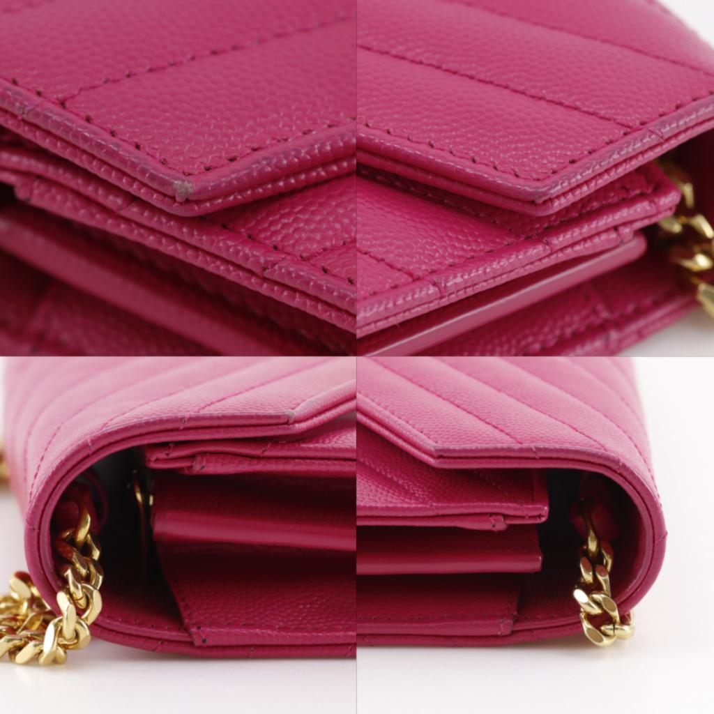 SAINT LAURENT ChainShoulder Chain wallet quilting pink leather Women Used