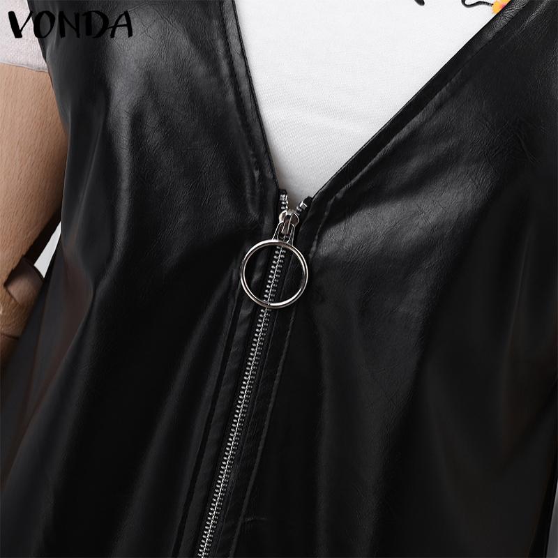 VONDA Женская мода искусственная кожа однотонные молнии подтяжки юбки