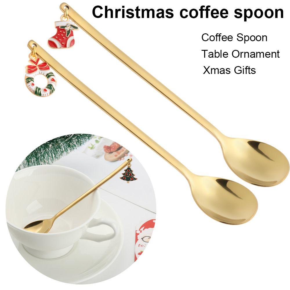 Home Decor Xmas Gifts Christmas Tableware Stainless Steel Table Ornament Coffee Spoon