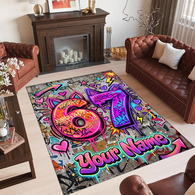 Graffiti Theme Crystal Velvet Rug Personalized Custom Name Text Soft Floor Mat Home Decor