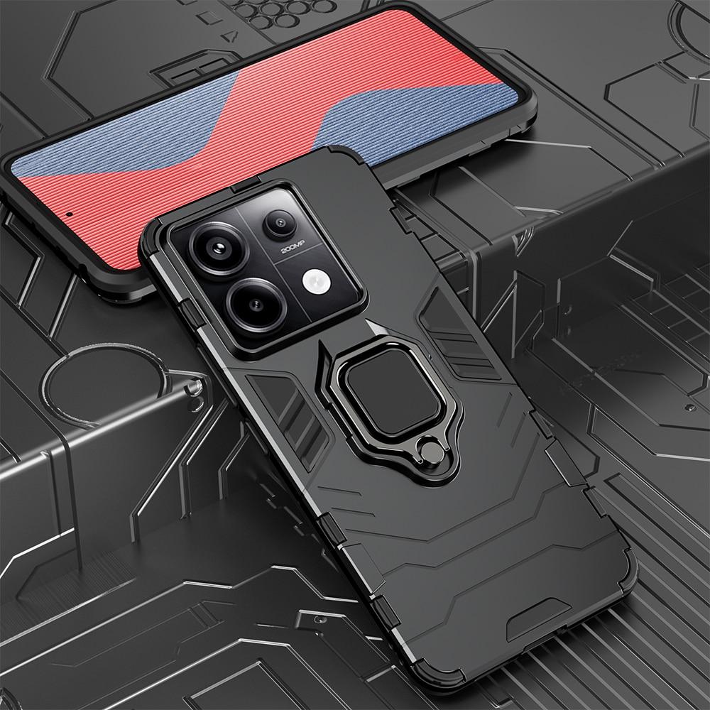 KEYSION Shockproof Armor Case for Redmi Note 13 Pro 4G 13 Pro+ 5G Silicone+PC Ring Metal Stand Phone Cover for Xiaomi POCO M6 Pro
