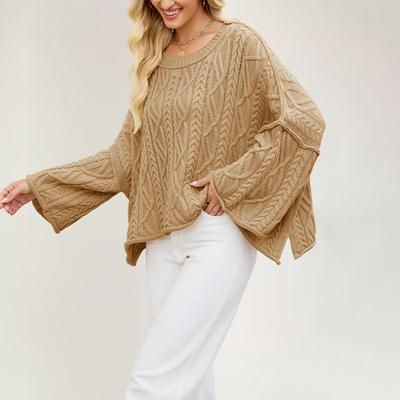 Осень Зима Женские Свободные Вязаные Пуловеры Круглый Вырез Однотонный Повседневный Вязаный Свитер