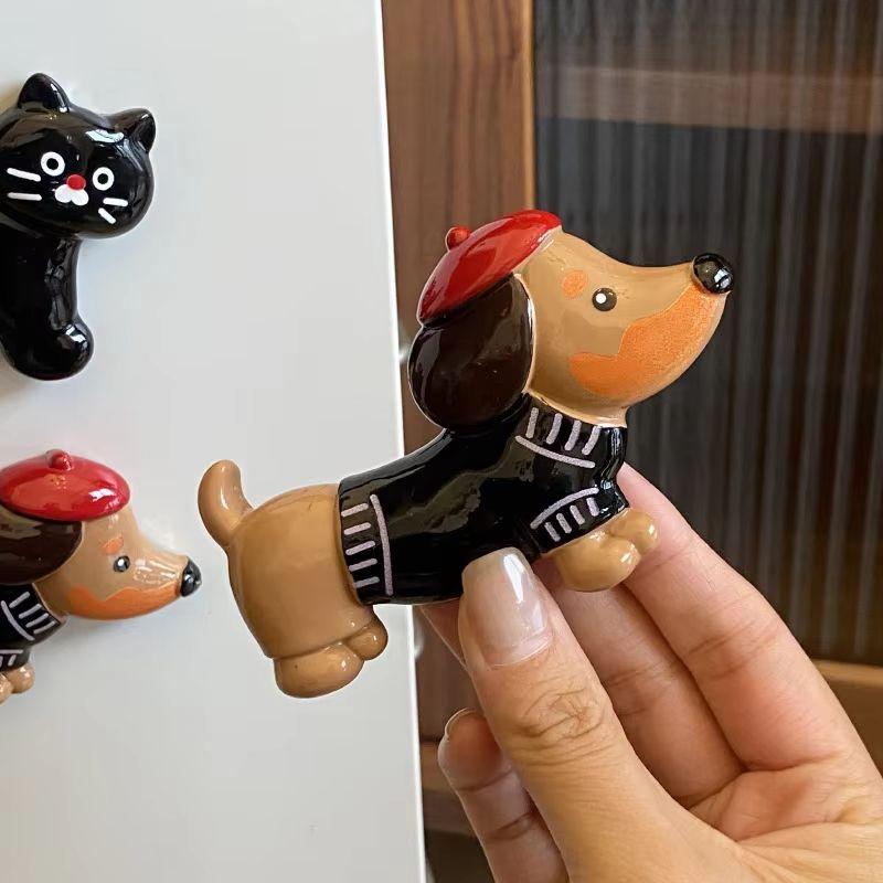 Home Cartoon Personalized Magnetic Stickers Photo Wall Creative Dachshund Fridge Sticker Cartoon Resin Cat Refrigerator Magnets